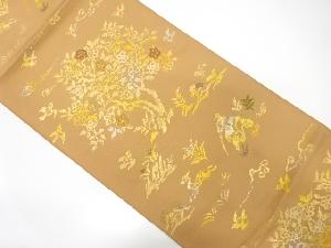 アンティーク　草花に鹿模様織り出し袋帯（材料）